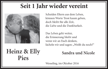Anzeige von Heinz und Elly Pies von  Schlossbote/Werbekurier 