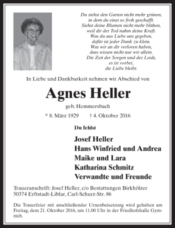 Anzeige von Agnes Heller von  Werbepost 