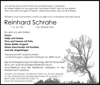 Anzeige von Reinhard Schrahe von Kölner Stadt-Anzeiger / Kölnische Rundschau / Express