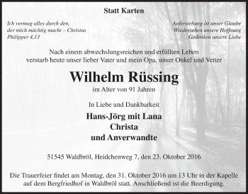 Anzeige von Wilhelm Rüssing von  Lokalanzeiger 