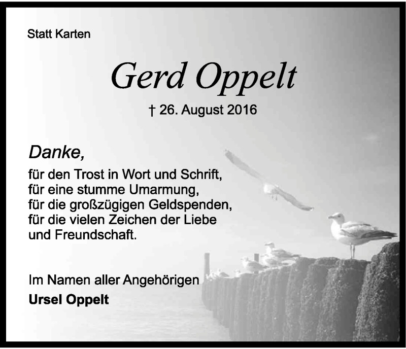  Traueranzeige für Gerd Oppelt vom 08.10.2016 aus Kölner Stadt-Anzeiger / Kölnische Rundschau / Express