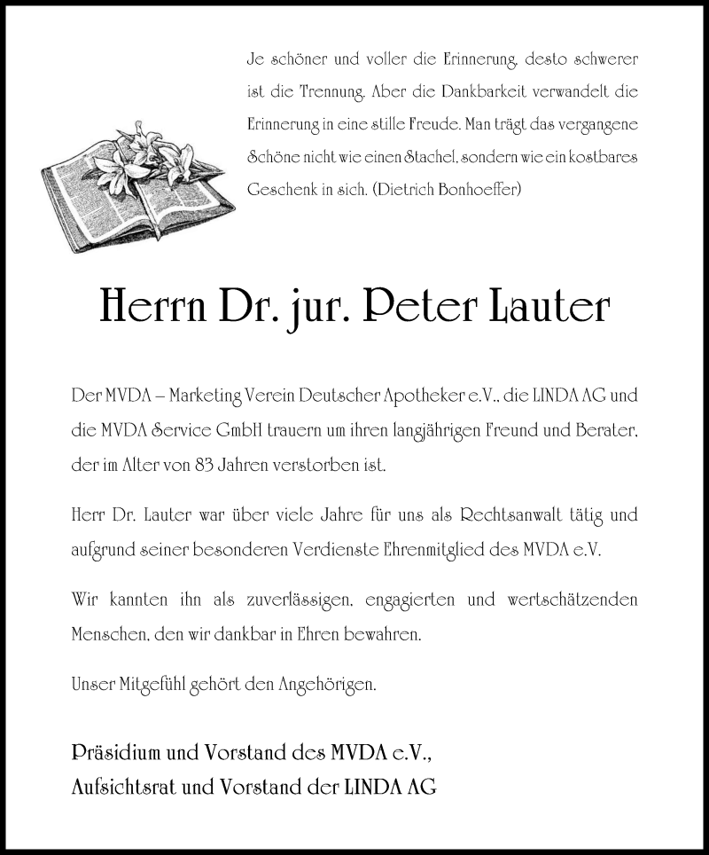  Traueranzeige für Peter Lauter vom 29.10.2016 aus Kölner Stadt-Anzeiger / Kölnische Rundschau / Express