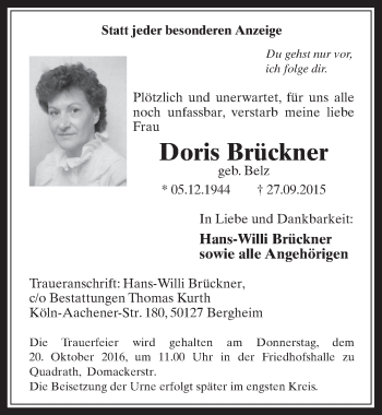 Anzeige von Doris Brückner von  Werbepost 