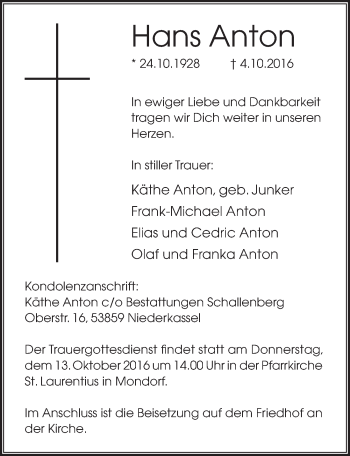 Anzeige von Hans Anton von  Extra Blatt 