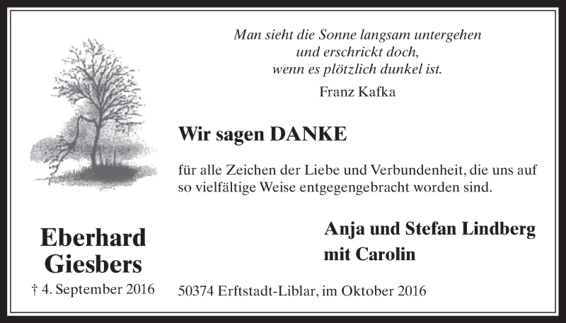  Traueranzeige für Eberhard Giesbers vom 19.10.2016 aus  Werbepost 