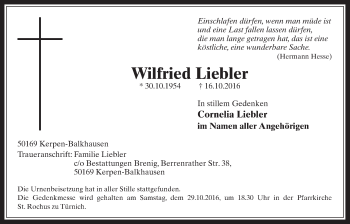 Anzeige von Wilfried Liebler von  Werbepost 
