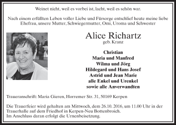 Anzeige von Alice Richartz von  Sonntags-Post 