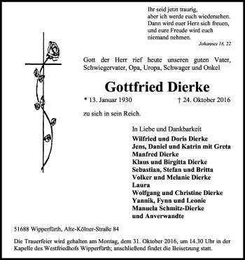 Anzeige von Gottfried Dierke von Kölner Stadt-Anzeiger / Kölnische Rundschau / Express