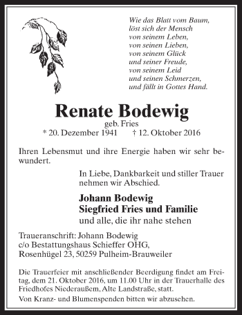Anzeige von Renate Bodewig von  Werbepost 