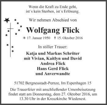 Anzeige von Wolfgang Flick von  Anzeigen Echo 