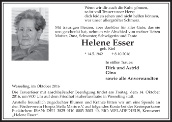 Anzeige von Helene Esser von  Schlossbote/Werbekurier 