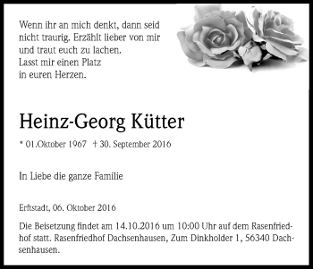 Anzeige von Heinz-Georg Kütter von Kölner Stadt-Anzeiger / Kölnische Rundschau / Express