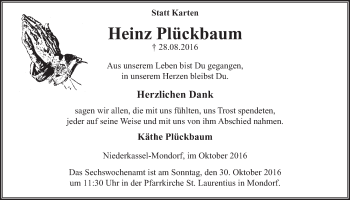 Anzeige von Heinz Plückbaum von  Extra Blatt 