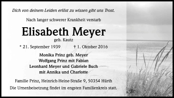 Anzeige von Elisabeth Meyer von Kölner Stadt-Anzeiger / Kölnische Rundschau / Express