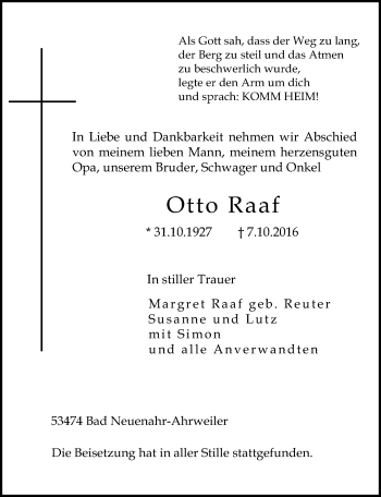 Anzeige von Otto Raaf von  Sonntags-Post 