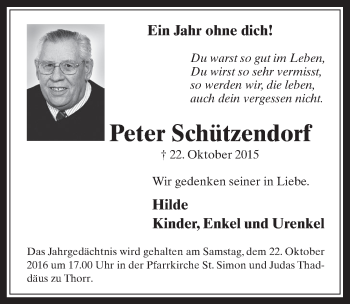 Anzeige von Peter Schützendorf von  Werbepost 