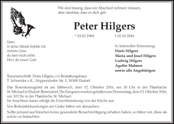 Anzeige von Peter Hilgers von  Sonntags-Post 