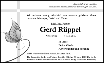 Anzeige von Gerd Rüppel von  Lokalanzeiger 