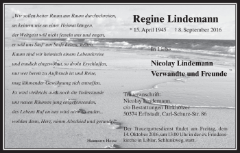 Anzeige von Regine Lindemann von  Werbepost 