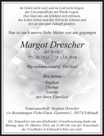 Anzeige von Margot Drescher von  Werbepost 