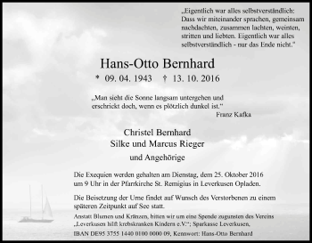 Anzeige von Hans-Otto Bernhard von Kölner Stadt-Anzeiger / Kölnische Rundschau / Express