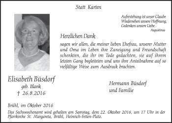 Anzeige von Elisabeth Büsdorf von  Schlossbote/Werbekurier 