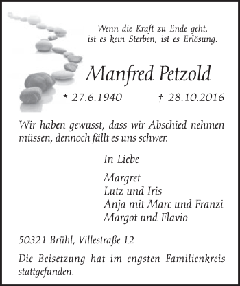 Anzeige von Manfred Petzold von  Schlossbote/Werbekurier 