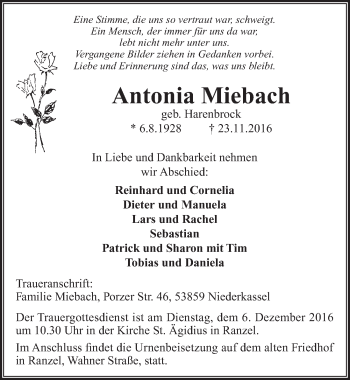 Anzeige von Antonia Miebach von  Extra Blatt 