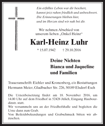 Anzeige von Karl-Heinz Luhr von  Werbepost 
