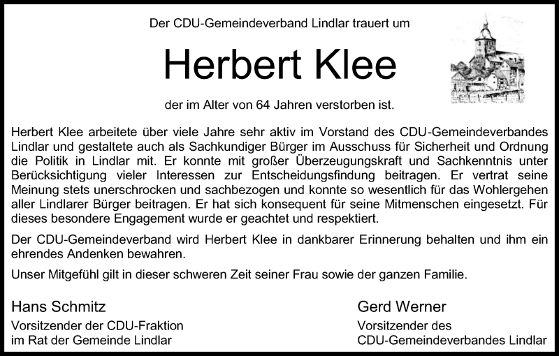  Traueranzeige für Herbert Klee vom 01.12.2016 aus Kölner Stadt-Anzeiger / Kölnische Rundschau / Express