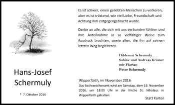 Anzeige von Hans-Josef Schermuly von Kölner Stadt-Anzeiger / Kölnische Rundschau / Express