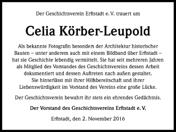 Anzeige von Celia Körber-Leupold von Kölner Stadt-Anzeiger / Kölnische Rundschau / Express