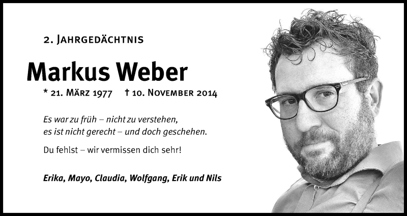  Traueranzeige für Markus Weber vom 10.11.2016 aus Kölner Stadt-Anzeiger / Kölnische Rundschau / Express