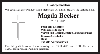 Anzeige von Magda Becker von  Sonntags-Post 