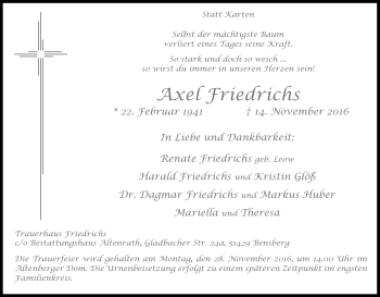 Anzeige von Axel Friedrichs von Kölner Stadt-Anzeiger / Kölnische Rundschau / Express