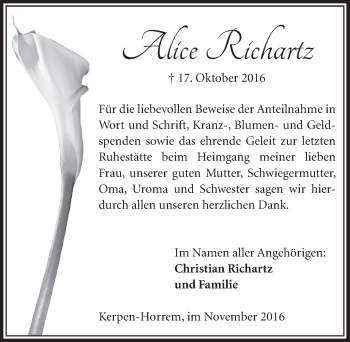 Anzeige von Alice Richartz von  Sonntags-Post 