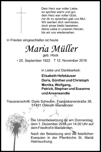 Anzeige von Maria Müller von Kölner Stadt-Anzeiger / Kölnische Rundschau / Express
