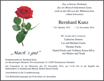 Anzeige von Bernhard Kunz von  Extra Blatt 