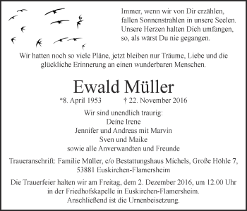 Anzeige von Ewald Müller von  Blickpunkt Euskirchen 
