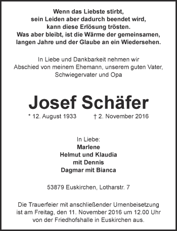 Anzeige von Josef Schäfer von  Blickpunkt Euskirchen 