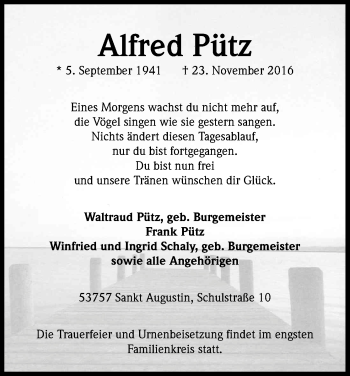 Anzeige von Alfred Pütz von Kölner Stadt-Anzeiger / Kölnische Rundschau / Express