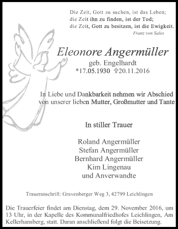Anzeige von Eleonore Angermüller von Kölner Stadt-Anzeiger / Kölnische Rundschau / Express