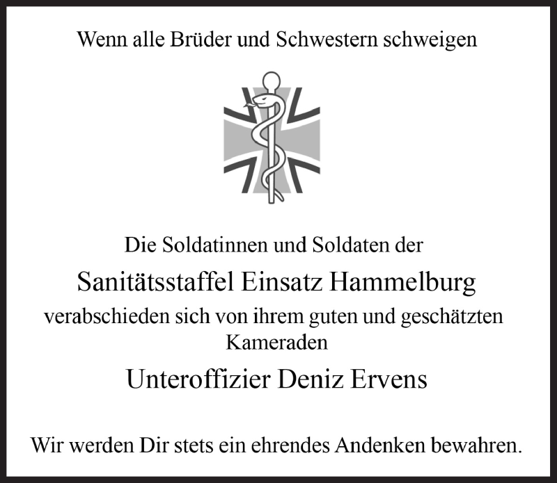  Traueranzeige für Deniz Ervens vom 26.11.2016 aus  Rhein-Sieg-Wochenende 