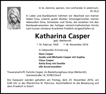 Anzeige von Katharina Casper von Kölner Stadt-Anzeiger / Kölnische Rundschau / Express