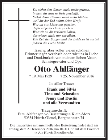 Anzeige von Otto Ahlfänger von  Schlossbote/Werbekurier 