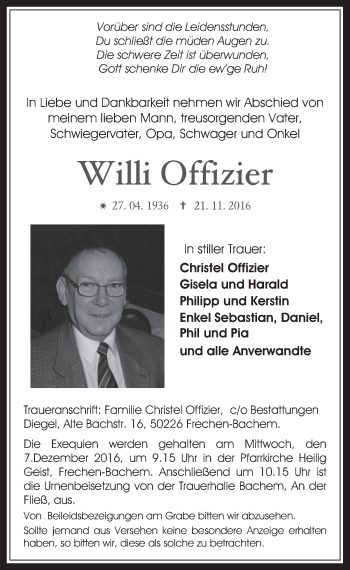 Anzeige von Willi Offizier von  Wochenende 