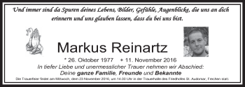 Anzeige von Markus Reinartz von  Sonntags-Post 