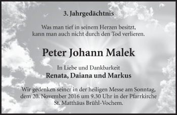 Anzeige von Peter Johann Malek von  Schlossbote/Werbekurier 