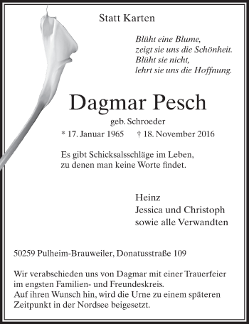 Anzeige von Dagmar Pesch von  Sonntags-Post 