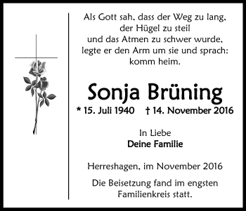 Anzeige von Sonja Brüning von Kölner Stadt-Anzeiger / Kölnische Rundschau / Express